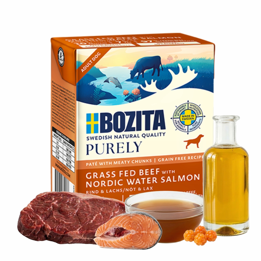 Bozita Purely Pate Duoprotein Wołowina Łosoś 370g karma mokra dla psa